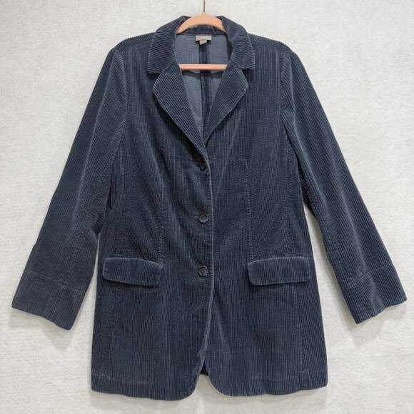 J. Jill Blazer Womens Large Navy Blue Corduroy 3 Button Notch Lapel Lined - Picture 1 of 7